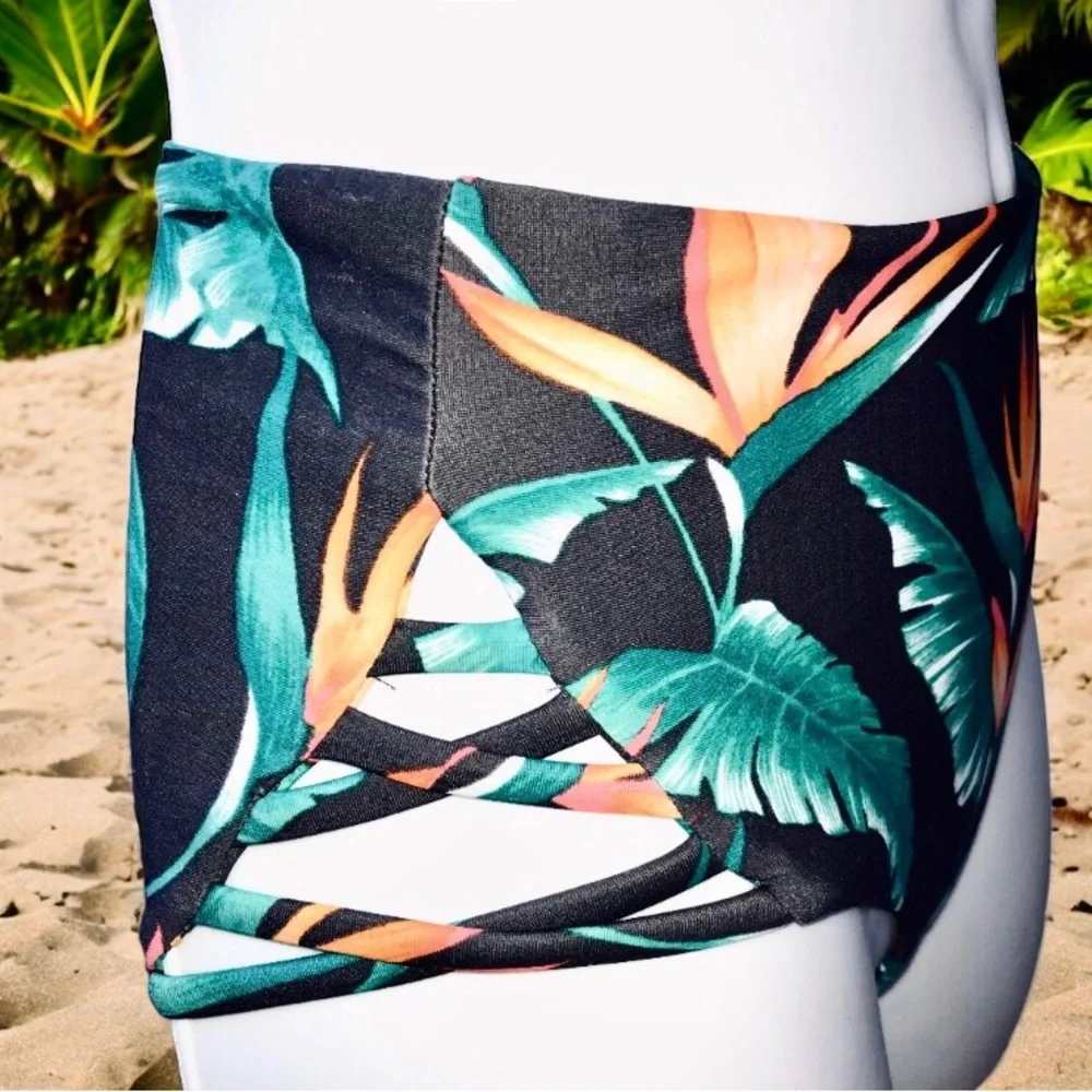 Tori Praver Swim Bikini Bottom High Waist Sexy CUT-OUT Sides New